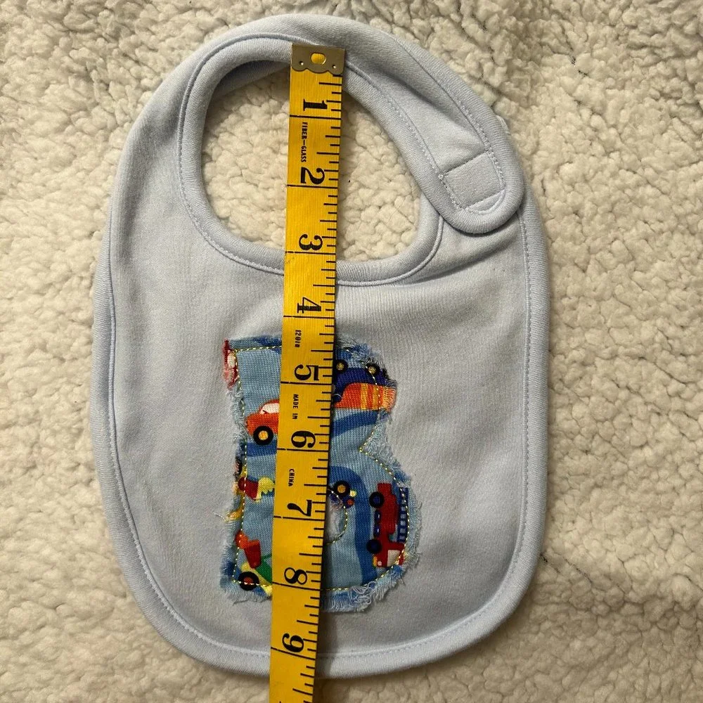 Newborn Bib, Letter B Ragged Edge Applique, Truck, Car Design